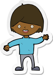sticker of a cartoon waving boy