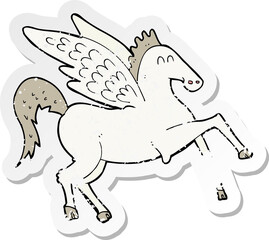 retro distressed sticker of a cartoon pegasus