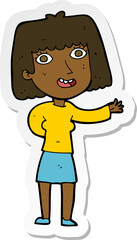 sticker of a cartoon friendly woman waving