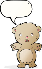 frightened teddy bear cartoon with speech bubble