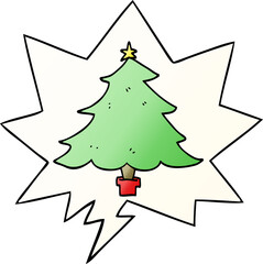 cartoon christmas tree and speech bubble in smooth gradient style