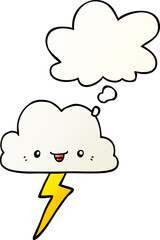cartoon storm cloud and thought bubble in smooth gradient style