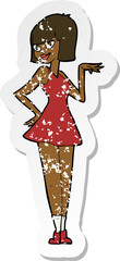 retro distressed sticker of a cartoon pretty woman