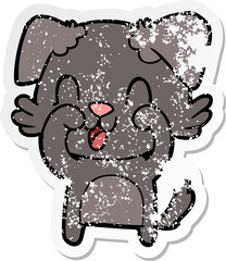 distressed sticker of a laughing cartoon dog