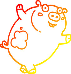 warm gradient line drawing funny cartoon pig