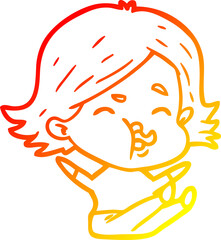 warm gradient line drawing cartoon girl pulling face