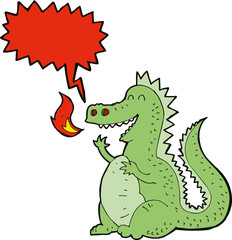 cartoon fire breathing dragon with speech bubble