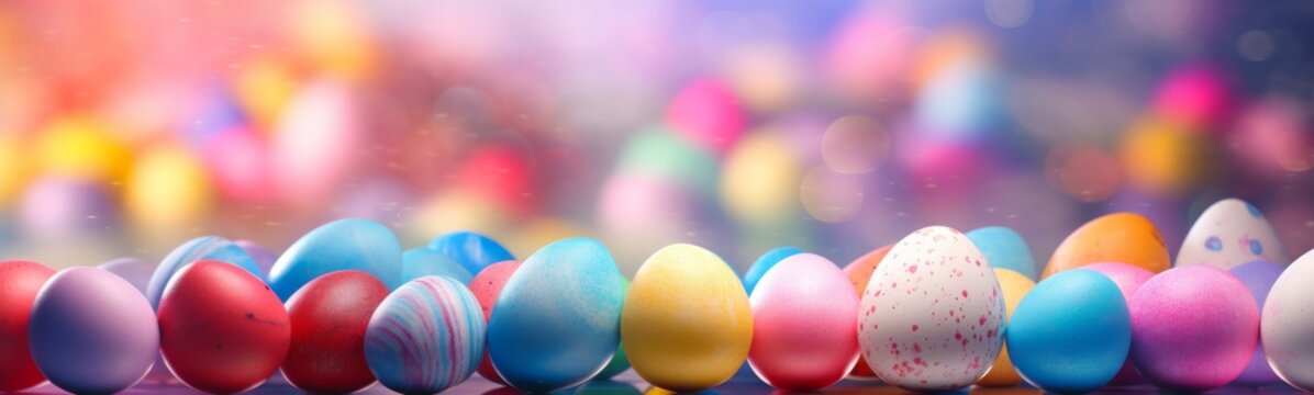 Row of Plastic Easter Eggs on Table