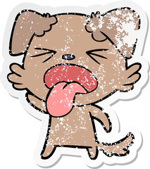 distressed sticker of a cartoon disgusted dog