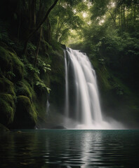 Fototapeta na wymiar waterfall in the equatorial rain forest with soft light