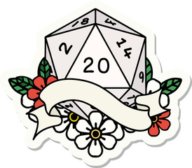 natural twenty D20 dice roll sticker