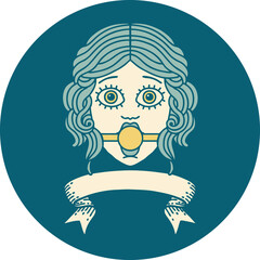 icon with banner of female face with ball gag