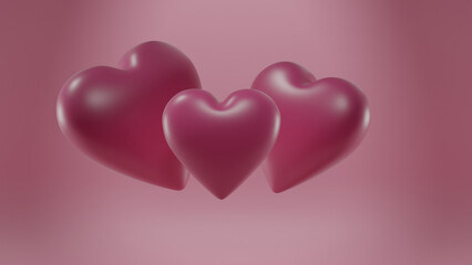 love family concept, 3 hearts, 3d render, hear beat, alpha channel