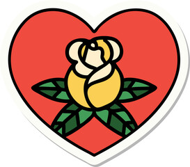 tattoo style sticker of a heart and flowers