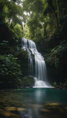 Fototapeta na wymiar waterfall in the equatorial rain forest with soft light