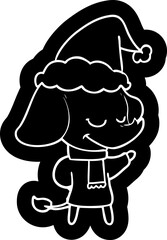 cartoon icon of a smiling elephant wearing scarf wearing santa hat