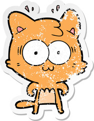 distressed sticker of a cartoon surprised cat