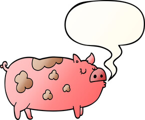 cartoon pig and speech bubble in smooth gradient style
