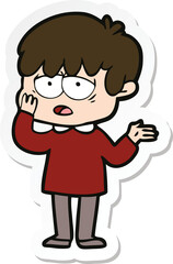 sticker of a cartoon exhausted boy