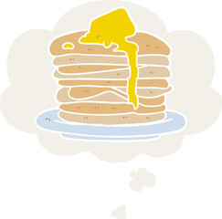 cartoon stack of pancakes and thought bubble in retro style