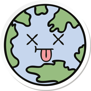 sticker of a cute cartoon planet earth