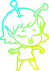 cold gradient line drawing cartoon alien girl
