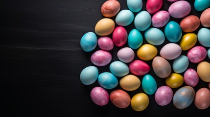 Fototapeta na wymiar Colorful Eggs on Black Surface