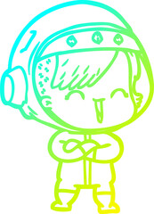 cold gradient line drawing cartoon laughing astronaut girl