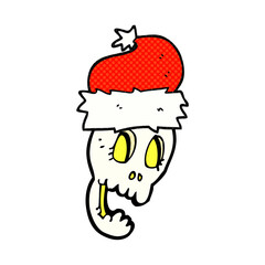 cartoon christmas hat on skull