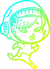 cold gradient line drawing cartoon astronaut woman
