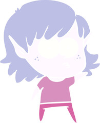 flat color style cartoon elf girl staring