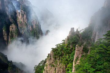 The Sea of Clouds floats amidst the North Sea area of Huangshan Yellow Mountains.