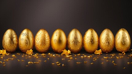 Row of Golden Eggs on Table