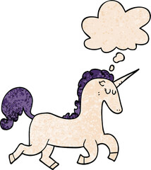 cartoon unicorn and thought bubble in grunge texture pattern style