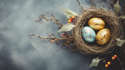 Birds Nest With Three Eggs - obrazy, fototapety, plakaty