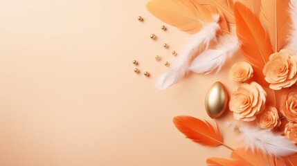 Colorful Feathers and Flowers on Orange & White Background