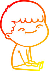 warm gradient line drawing cartoon happy boy
