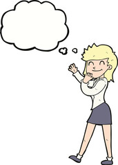 cartoon happy businesswoman with thought bubble