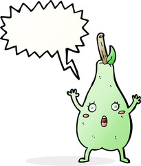 cartoon frightened pear with speech bubble
