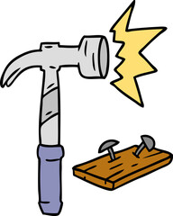 cartoon doodle of a hammer and nails