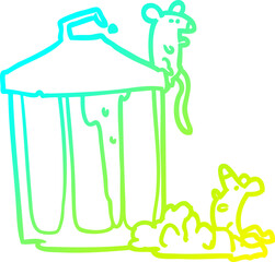 cold gradient line drawing old metal garbage can with mice