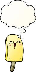 cartoon frozen ice lolly and thought bubble in smooth gradient style