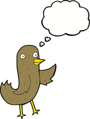 funny cartoon bird with thought bubble