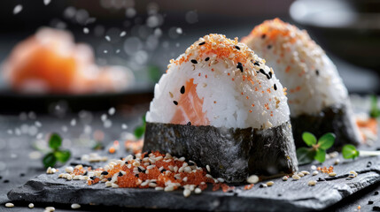 Luxury onigiri with salmon and sesame