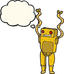 cartoon funny robot with thought bubble