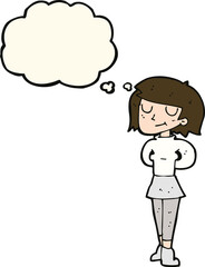 cartoon pleased woman with thought bubble