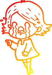 warm gradient line drawing cartoon woman crying
