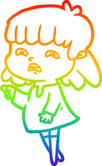 rainbow gradient line drawing cartoon worried woman