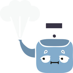flat color retro cartoon steaming kettle