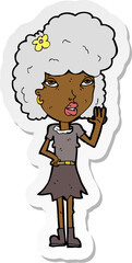 sticker of a cartoon woman waving